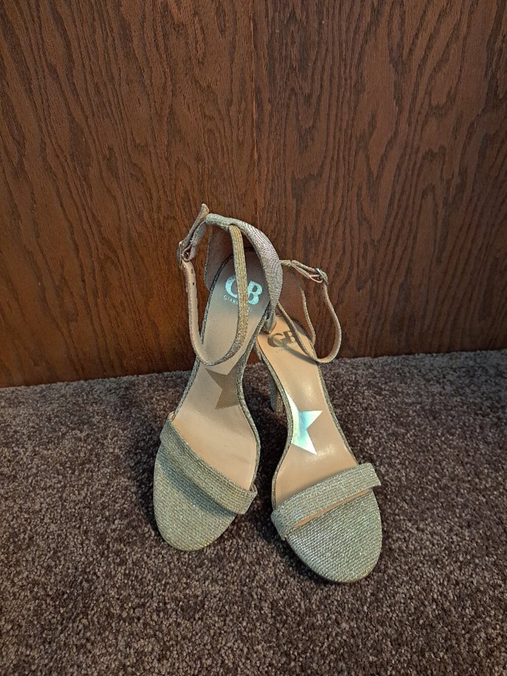 Gianni Bini Ella Quent Ankle Strap Gold Heels With Silver Metallic Sparkles